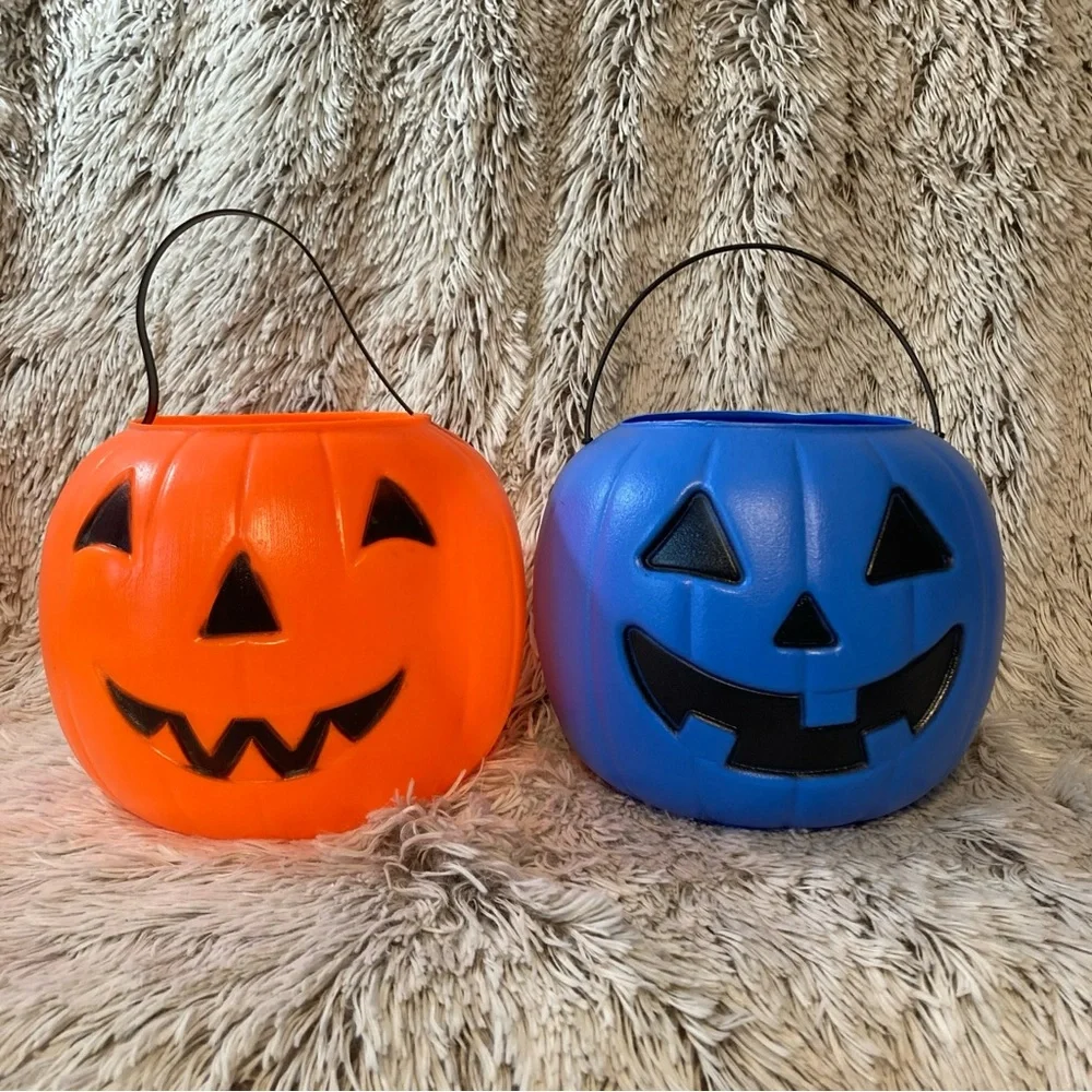 Vintage orange Empire/Blue General Foam blow mold JackOLantern Halloween bucket‎